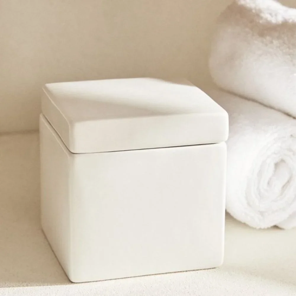 NEW Zara Home 3 Piece WHITE EARTHENWARE JAR and DISH SET